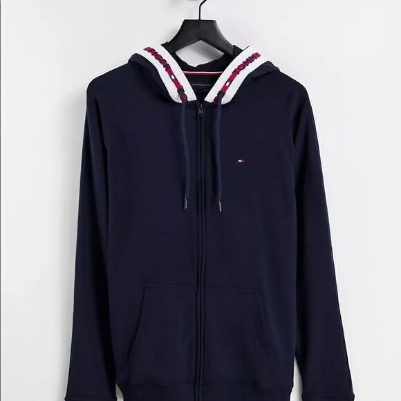 Tommy Hilfiger lounge zip hoodie with hood logo taping in navy - Picture 1 of 5